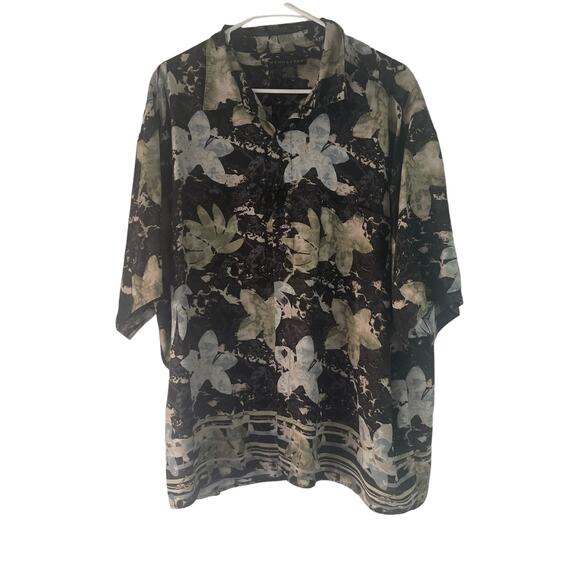 Manhattan Men's Size 2X Floral Hawaiian Black Button Up - Picture 1 of 7